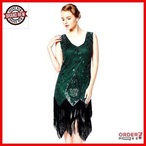 1920s Flapper Dress with Sequins Beaded Fringe Gatsby Party Costume